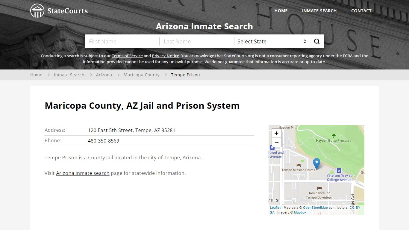 Tempe Prison Inmate Records Search, Arizona - StateCourts