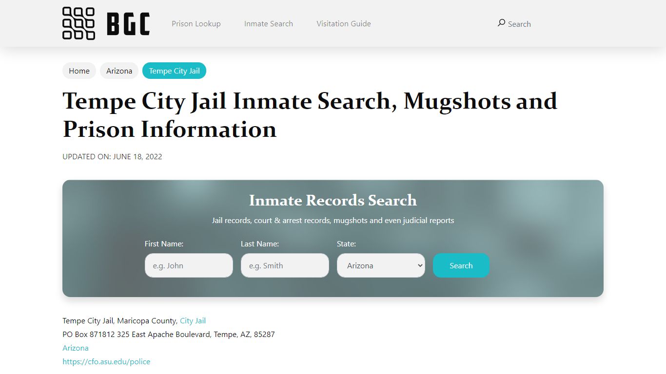 Tempe City Jail Inmate Search, Mugshots, Visitation, Phone ...