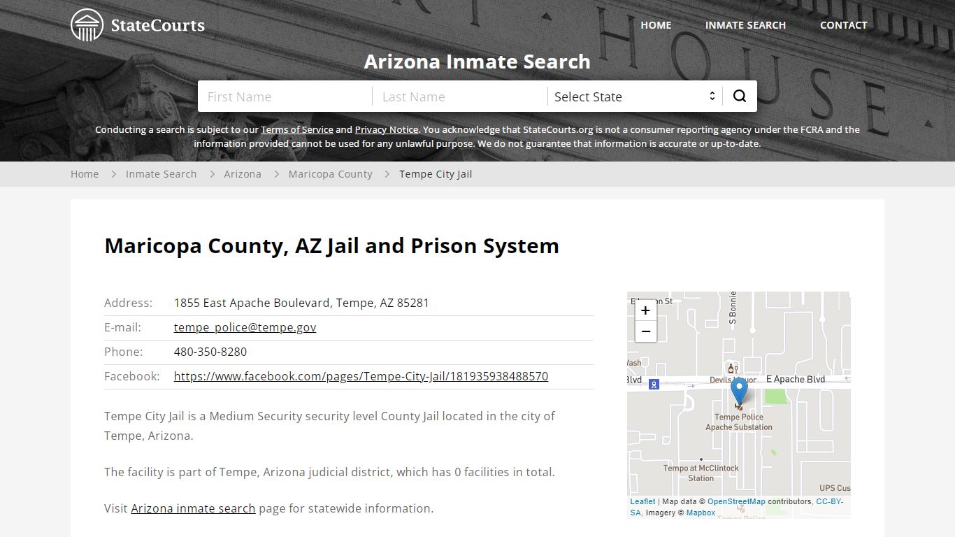 Tempe City Jail Inmate Records Search, Arizona - StateCourts