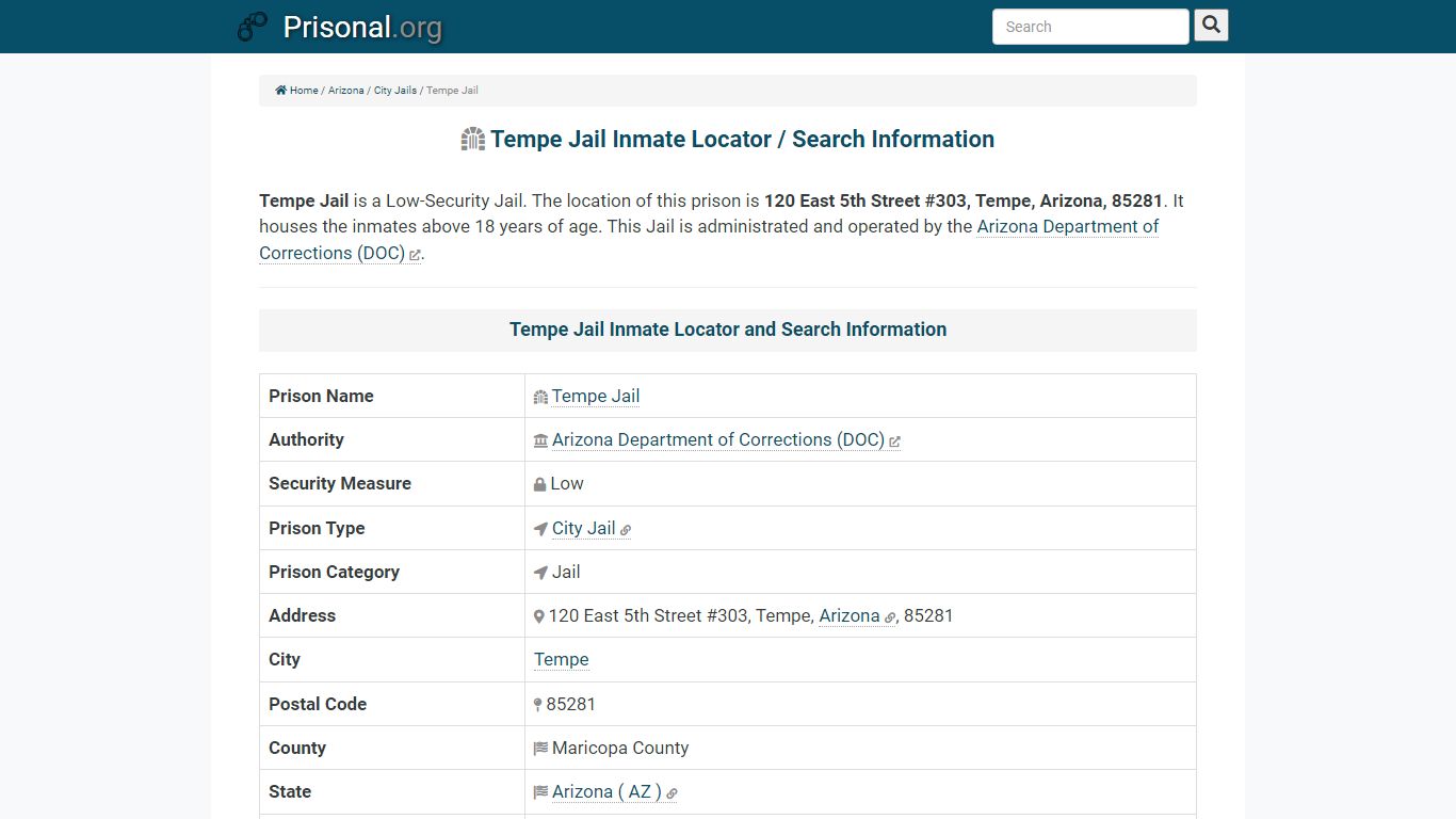 Tempe Jail-Inmate Locator/Search Info, Phone, Fax, Email ...